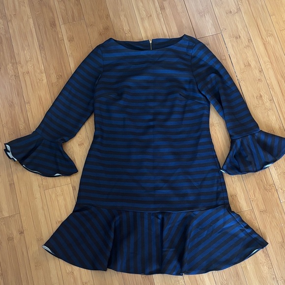 Sail to Sable Blue and Black Striped Long Sleeve Dress - Picture 2 of 5